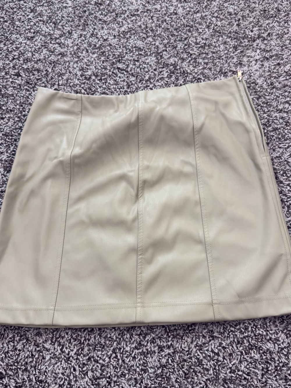 Classic Faux Leather A-Line Mini Skirt in Light Olive